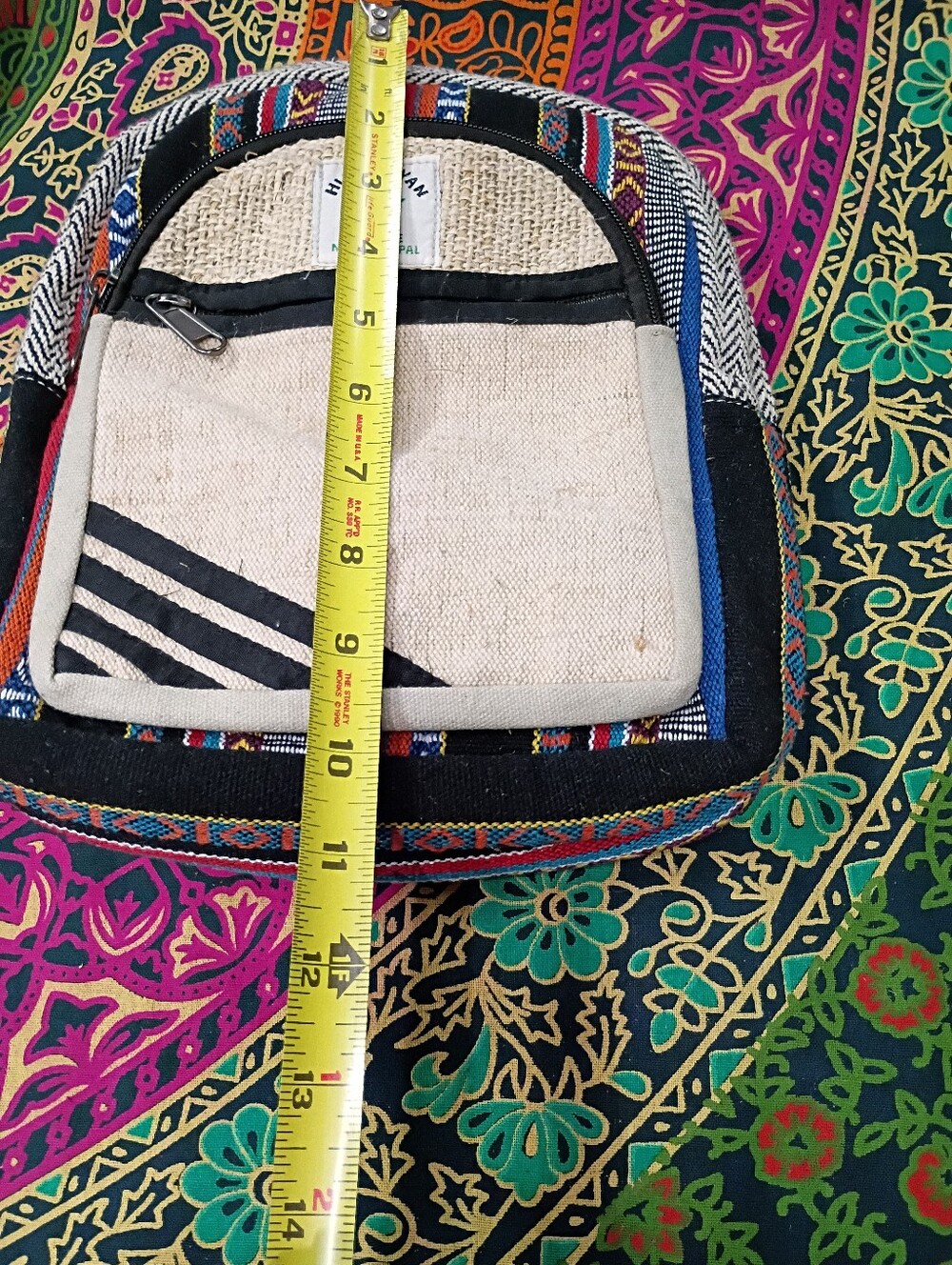 NWOT Himalayan Cream Hemp Mini Backpack with Multicolor Accents - Picture 4 of 6
